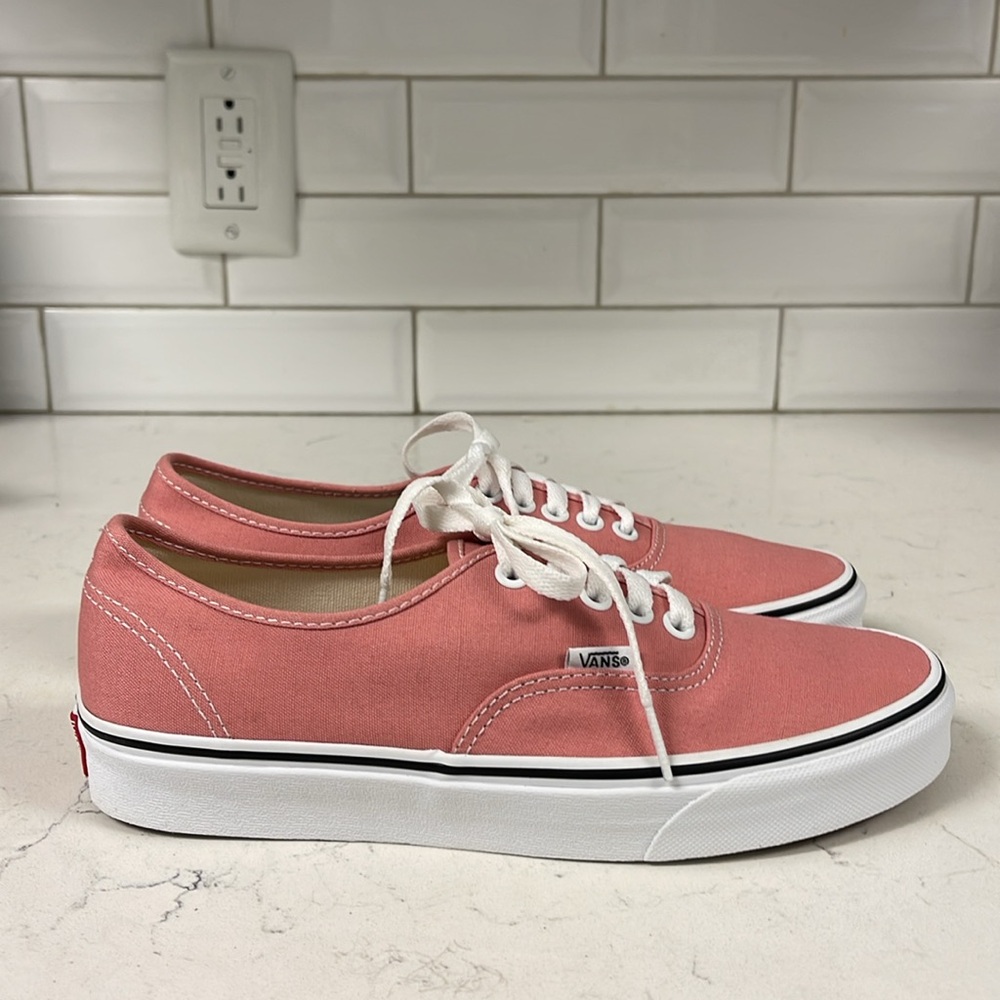 Vans Authentic Rosette & White Skate Shoes Size 8 Dusty Rose Pink Color - Picture 15 of 17